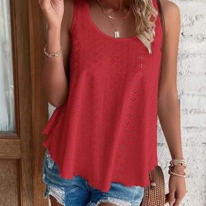 Adorable Summer Vacay vibes resort beach dinner date Red eyelet tank Top